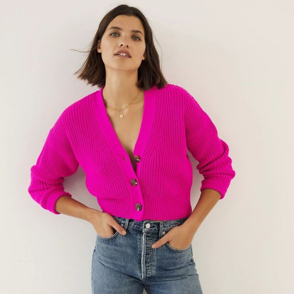 Maeve Hot Pink Cropped Cardigan - Size Small